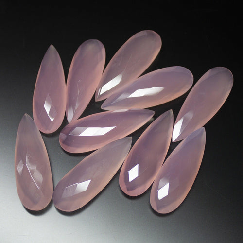 6pc, 35mm, Rose Pink Chalcedony Faceted Pear Drops Briolette Matching Pair Loose Gemstone Beads - Jalvi & Co.