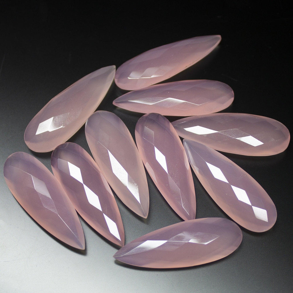 6pc, 35mm, Rose Pink Chalcedony Faceted Pear Drops Briolette Matching Pair Loose Gemstone Beads - Jalvi & Co.