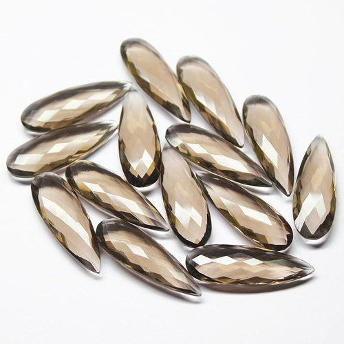 6pc, 35mm, Smoky Quartz Faceted Pear Drop Briolette Beads Matching Pair - Jalvi & Co.