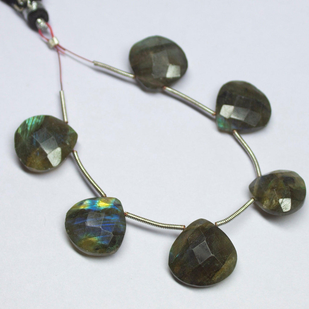 6pcs, 14mm, Natural Labradorite Faceted Heart Drop Briolette Loose Gemstone Beads, Labradorite Beads - Jalvi & Co.