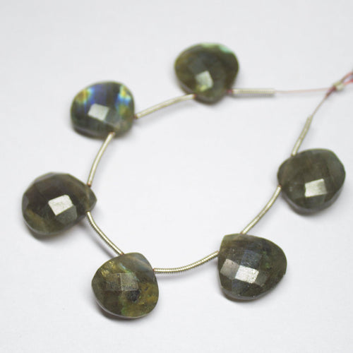 6pcs, 14mm, Natural Labradorite Faceted Heart Drop Briolette Loose Gemstone Beads, Labradorite Beads - Jalvi & Co.
