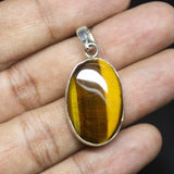 7.10gm Natural Tiger Eye Oval Shape 925 Sterling Silver Bezel Pendant, Tiger Eye Pendant