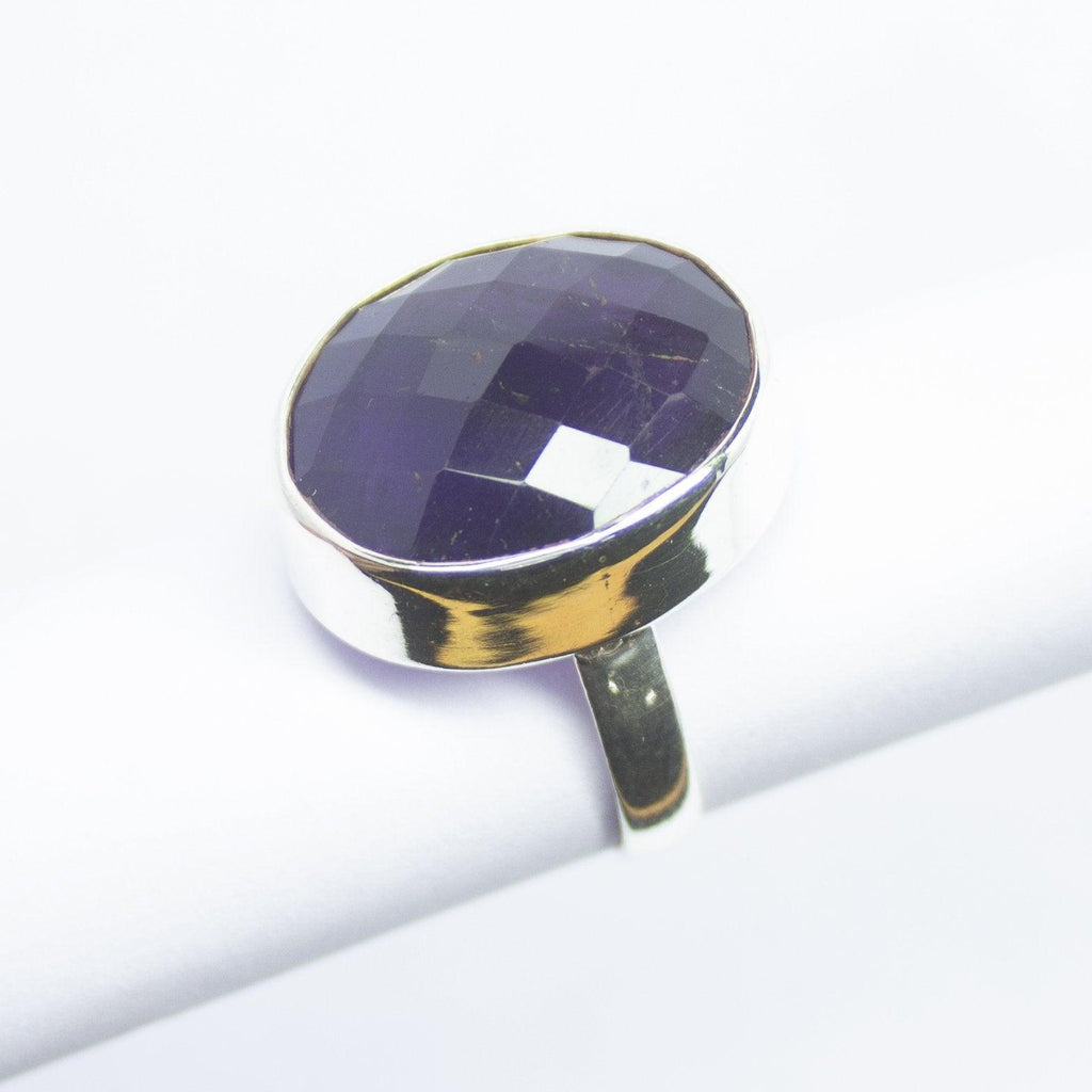 7.14g, Handmade Natural Purple Amethyst Oval 925 Sterling Silver Bezel Ring - Jalvi & Co.