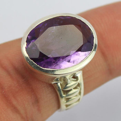 7.25g, Handmade Natural Purple Amethyst Designer Oval 925 Sterling Silver Ring, Amethyst Ring - Jalvi & Co.
