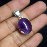 7.2gm Purple Amethyst Oval Plain Cabochon Shape 925 Sterling Silver Bezel Pendant