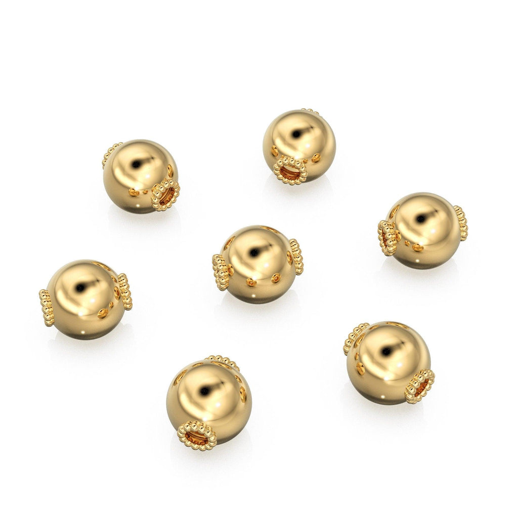 7.3mm 18k Solid Yellow Gold Fancy Daisy Granulation Sphere Spacer Finding Bead (1) - Jalvi & Co.