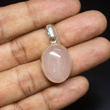 7.4gm Natural Rose Quartz Oval Shape 925 Sterling Silver Bezel Pendant, Rose Quartz Pendant