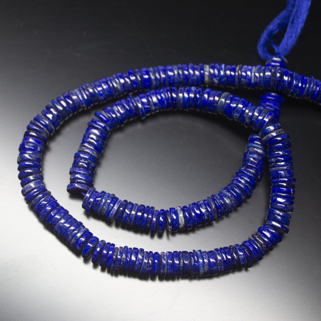 7.5" Full Strand, Lapis Lazuli Smooth Smooth Heishi Shape Gemstone Beads, Lapis Lazuli Beads, 7mm - Jalvi & Co.