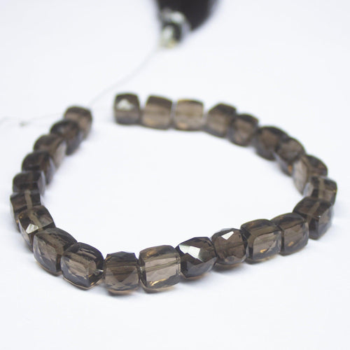 7.5 inch, 6-7mm, Smoky Quartz Faceted Cube Shape Beads, Quartz Beads - Jalvi & Co.