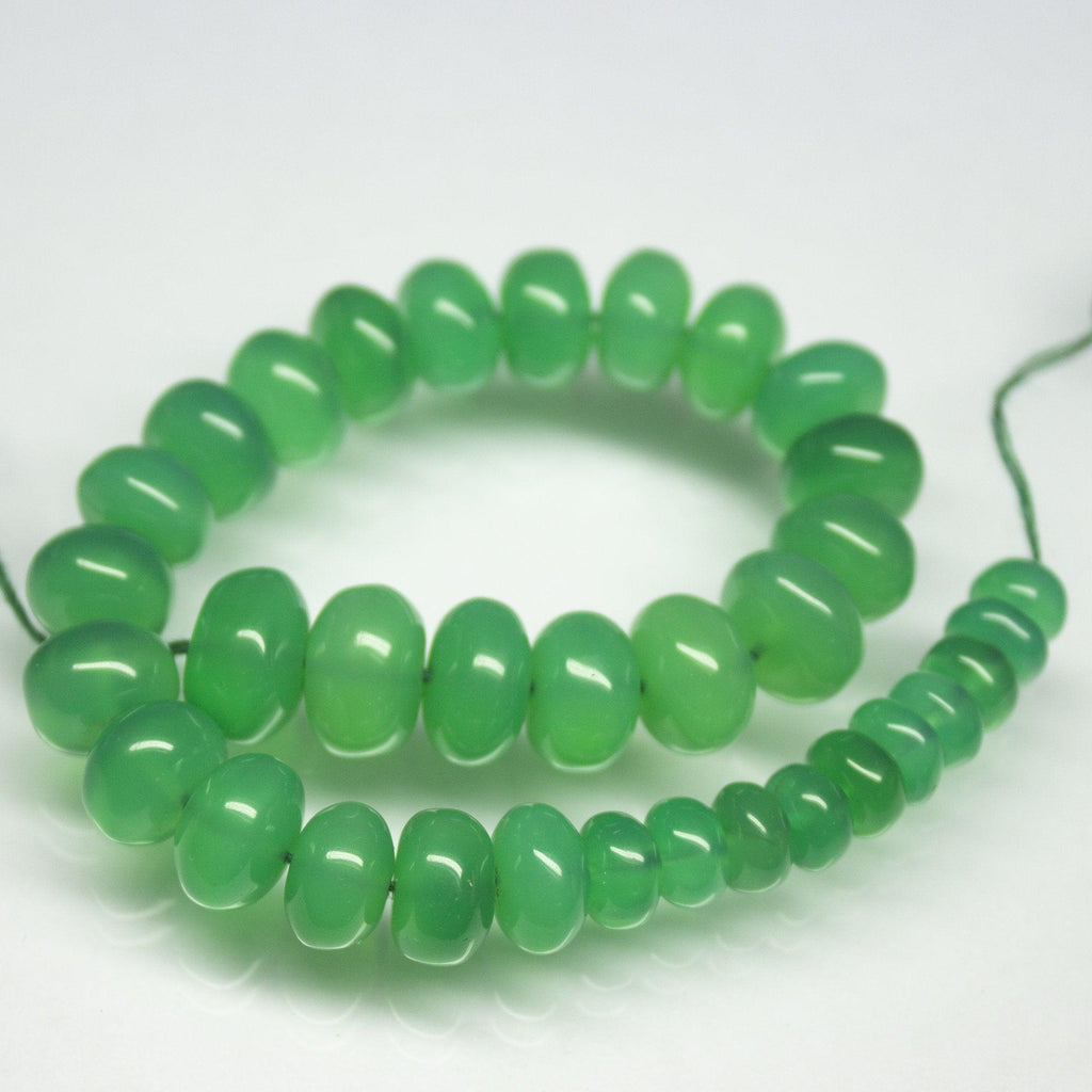 7.5 inch, 6mm 10mm, Natural Green Onyx Smooth Rondelle Shape Beads Strand, Onyx Beads - Jalvi & Co.