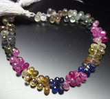 7.5 inches, 6-7mm, Natural Multi Sapphire Faceted Teardrop Briolette Loose Gemstone Beads