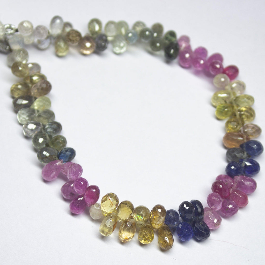 7.5 inches, 6-7mm, Natural Multi Sapphire Faceted Teardrop Briolette Loose Gemstone Beads - Jalvi & Co.