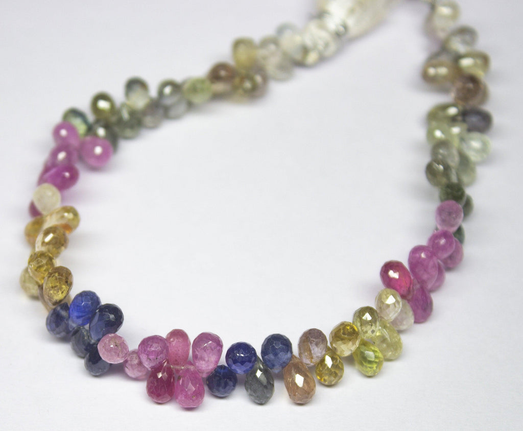 7.5 inches, 6-7mm, Natural Multi Sapphire Faceted Teardrop Briolette Loose Gemstone Beads - Jalvi & Co.