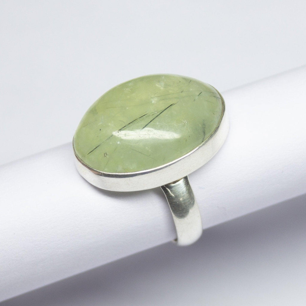 7.83gm Natural Prehnite Oval Shape 925 Sterling Silver Bezel Ring, Prehnite Ring - Jalvi & Co.