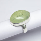 7.83gm Natural Prehnite Oval Shape 925 Sterling Silver Bezel Ring, Prehnite Ring