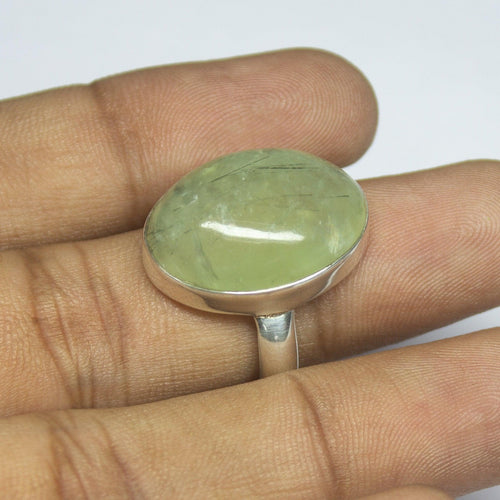 7.83gm Natural Prehnite Oval Shape 925 Sterling Silver Bezel Ring, Prehnite Ring - Jalvi & Co.