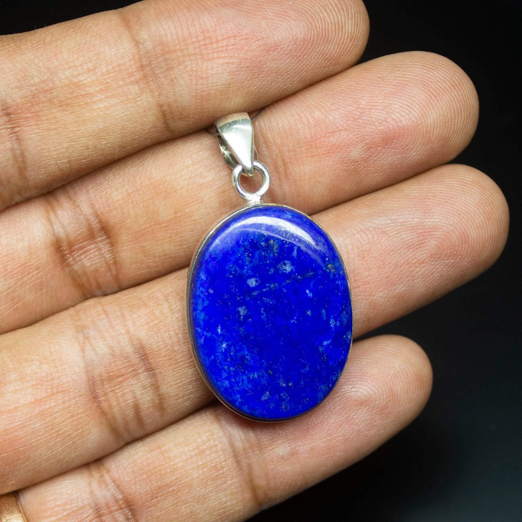 7.8gm Natural Lapis Lazuli Oval Shape 925 Sterling Silver Bezel Pendant, Lapis Lazuli Pendant - Jalvi & Co.