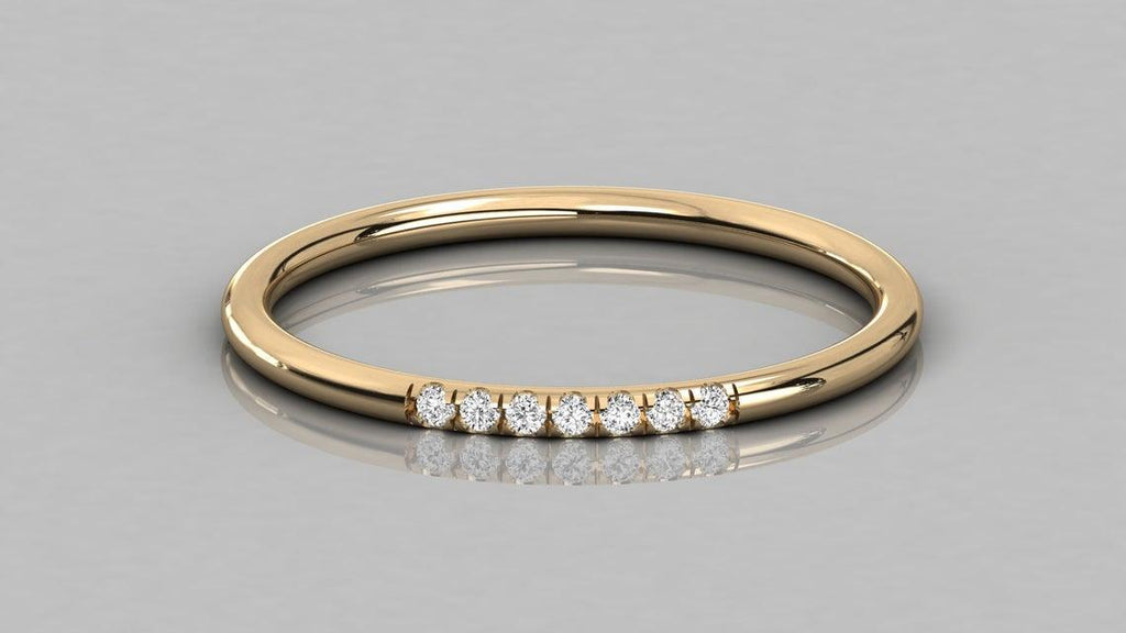 7 Diamond Ring / French Pave Diamond Band / 14k Gold Round Diamond Band / Diamond Pinky Ring / Diamond Stackable Ring - Jalvi & Co.