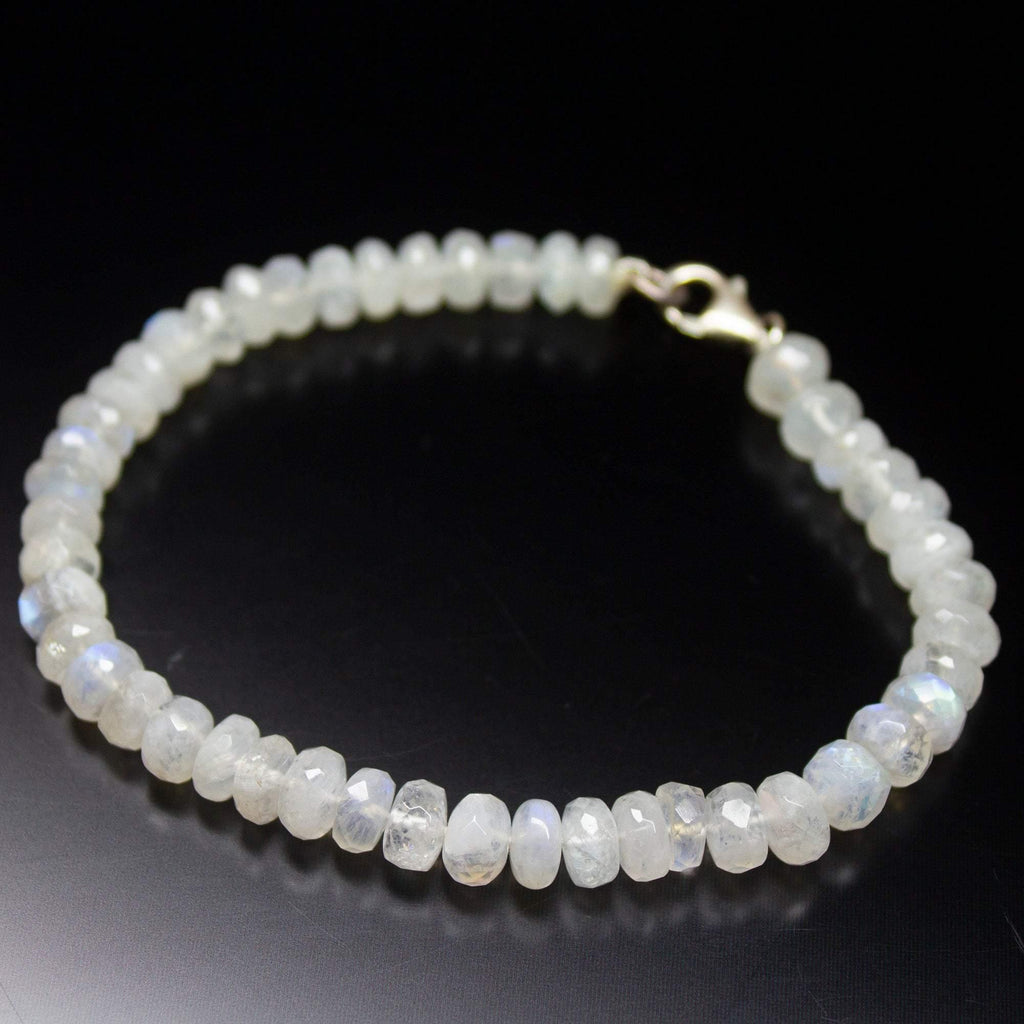 7 inch, 6-7mm, Blue Rainbow Moonstone Faceted Rondelle Beaded Bracelet, Rainbow Moonstone Beads - Jalvi & Co.