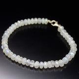 7 inch, 6-7mm, Blue Rainbow Moonstone Faceted Rondelle Beaded Bracelet, Rainbow Moonstone Beads