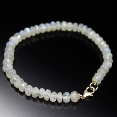 7 inch, 6-7mm, Blue Rainbow Moonstone Faceted Rondelle Beaded Bracelet, Rainbow Moonstone Beads - Jalvi & Co.