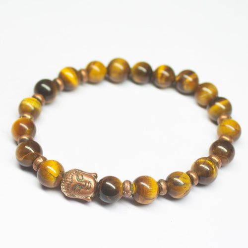 7 inch, 8mm, Brown Tiger Eye Smooth Round Beaded Bracelet, Tiger Eye Beads - Jalvi & Co.