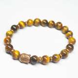 7 inch, 8mm, Brown Tiger Eye Smooth Round Beaded Bracelet, Tiger Eye Beads