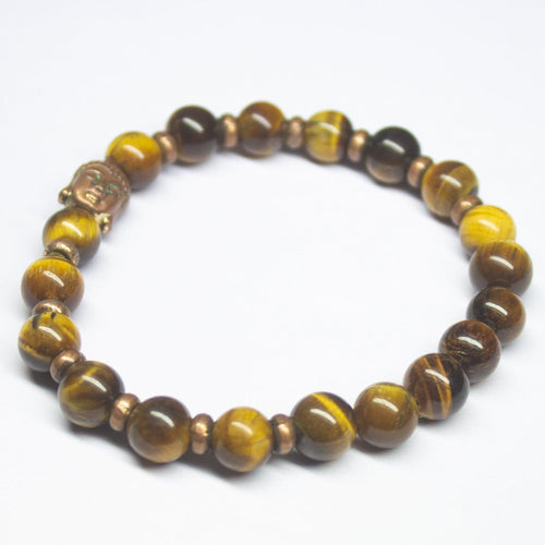 7 inch, 8mm, Brown Tiger Eye Smooth Round Beaded Bracelet, Tiger Eye Beads - Jalvi & Co.