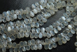 7 Inch Finest Quality, White Ceylon Moonstone Smooth Pear Shape Briolette's, 10mm Calibrated Size