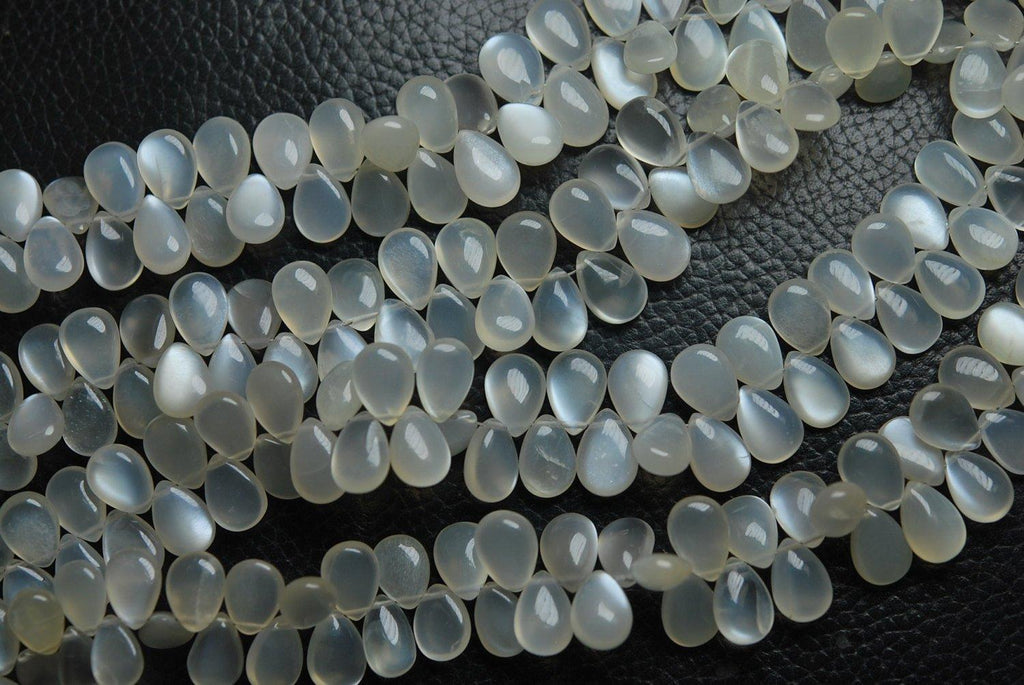 7 Inch Finest Quality, White Ceylon Moonstone Smooth Pear Shape Briolette's, 10mm Calibrated Size - Jalvi & Co.