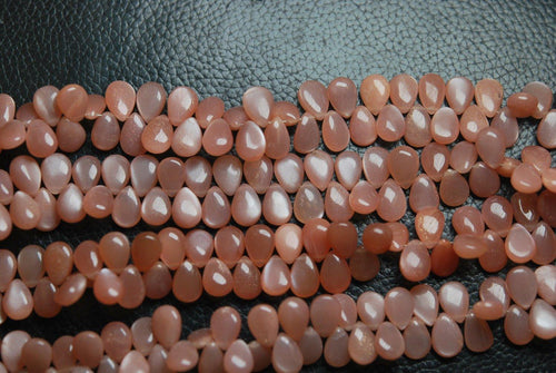 7 Inch Finest Quality,Peach Moonstone Smooth Pear Shape Briolettes, 10mm Calibrated Size - Jalvi & Co.