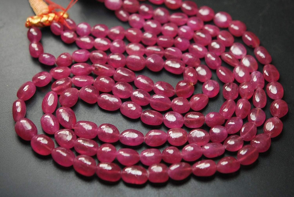 7 Inch Full Strand, Natural Dyed Pink Sapphire Smooth Oval Nuggets Shape Briolettes, 7-9mm - Jalvi & Co.