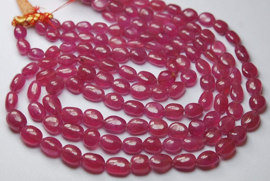 7 Inch Full Strand, Natural Dyed Pink Sapphire Smooth Oval Nuggets Shape Briolettes, 7-9mm - Jalvi & Co.