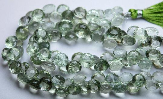 7 Inch Natural Green Amethyst Faceted Onion Shape Briolettes 6mm - Jalvi & Co.