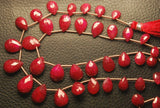 7 Inch Strand, 18 Beads Dyed Ruby Faceted Pear Shape Briolettes, 10-12mm Size