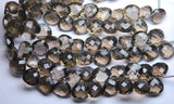 7 Inch Strand, 42 Beads, Finest Quality,Matched Pair 9mm Size,Smoky Quartz Faceted Heart Shaped Briolettes