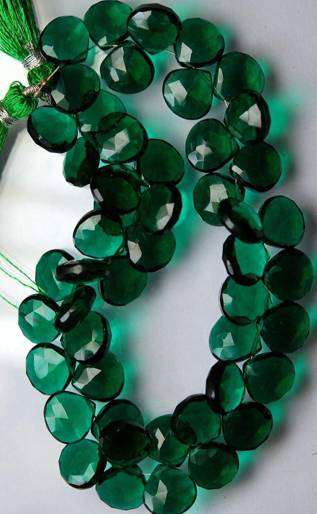 7 Inch Strand, 45 Beads,Super Finest, Teal Green Quartz Faceted Heart Briolettes, 11mm Approx - Jalvi & Co.