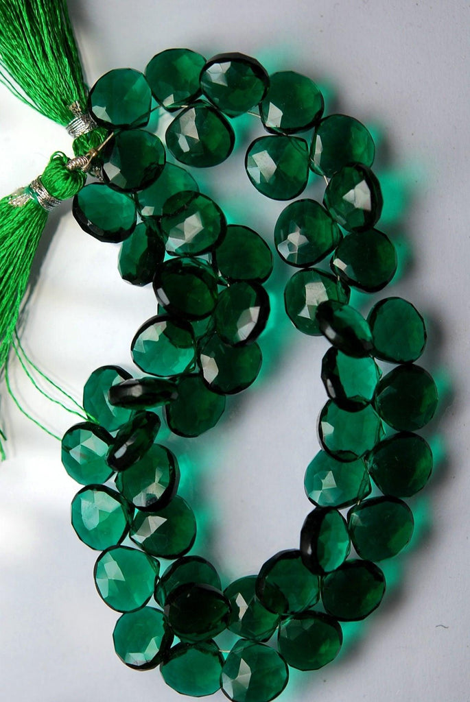 7 Inch Strand, 45 Beads,Super Finest, Teal Green Quartz Faceted Heart Briolettes, 11mm Approx - Jalvi & Co.