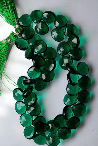 7 Inch Strand, 45 Beads,Super Finest, Teal Green Quartz Faceted Heart Briolettes, 11mm Approx - Jalvi & Co.