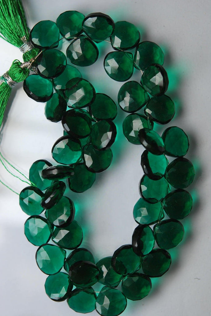 7 Inch Strand, 45 Beads,Super Finest, Teal Green Quartz Faceted Heart Briolettes, 11mm Approx - Jalvi & Co.