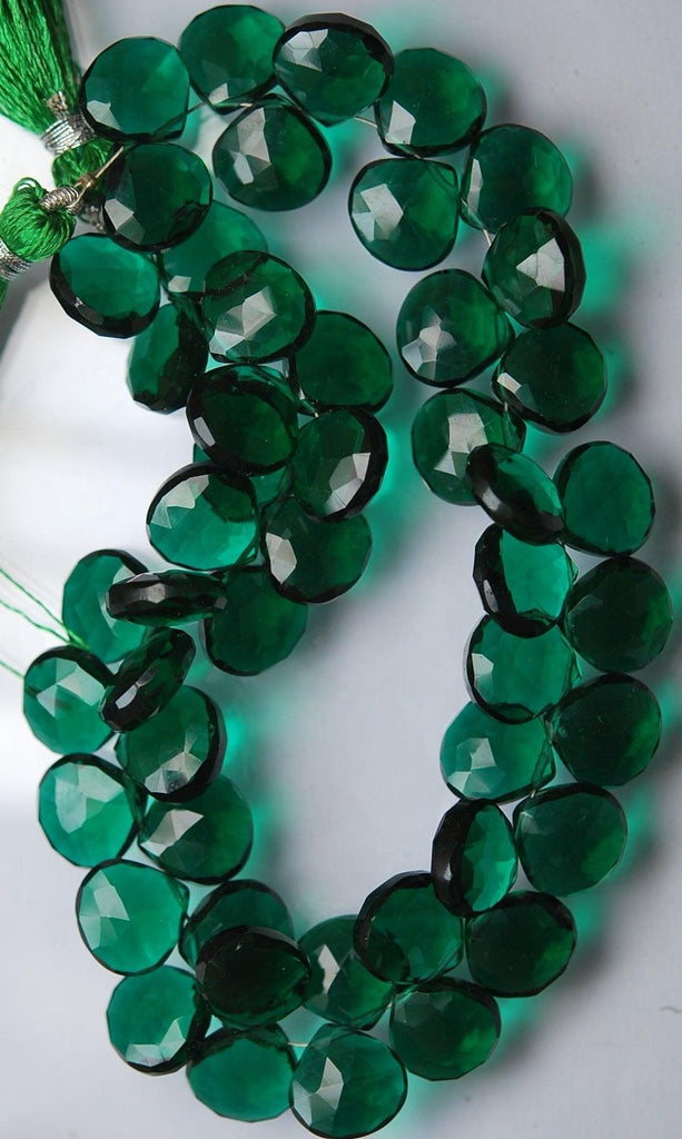 7 Inch Strand, 45 Beads,Super Finest, Teal Green Quartz Faceted Heart Briolettes, 11mm Approx - Jalvi & Co.