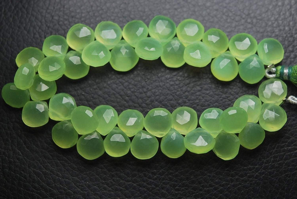 7 Inch Strand, Finest Quality Aaa Prehnite Green Chalcedony Faceted Heart Shape Briolettes, 10-11 mm Size - Jalvi & Co.