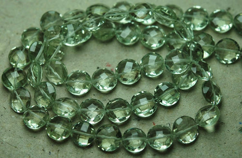 7 Inch Strand, Finest Quality, Natural Green Amethyst Matched Pair 10mm Size, Faceted Coins Shaped Briolettes - Jalvi & Co.