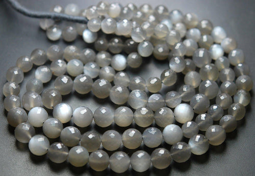 7 Inch Strand-Finest Quality, Natural Grey Moonstone Faceted Round Balls Shape Beads, 9-10mm Size - Jalvi & Co.