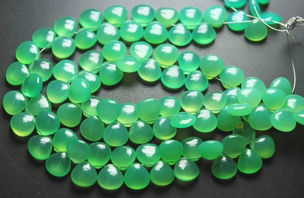 7 Inch Strand, Finest Quality New Chrysoprase Chalcedony Smooth Heart Shape Briolette's, 10mm Size - Jalvi & Co.