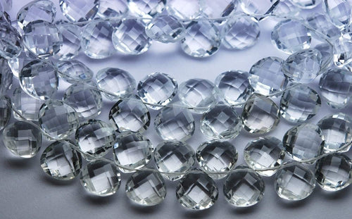 7 Inch Strand, Finest Quality,Matched Pair 10mm Size, Rock Crystal Quartz Faceted Heart Shaped Briolettes - Jalvi & Co.