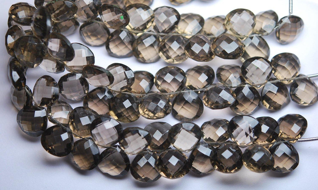 7 Inch Strand, Finest Quality,Matched Pair 10mm Size,Smoky Quartz Faceted Heart Shaped Briolettes - Jalvi & Co.
