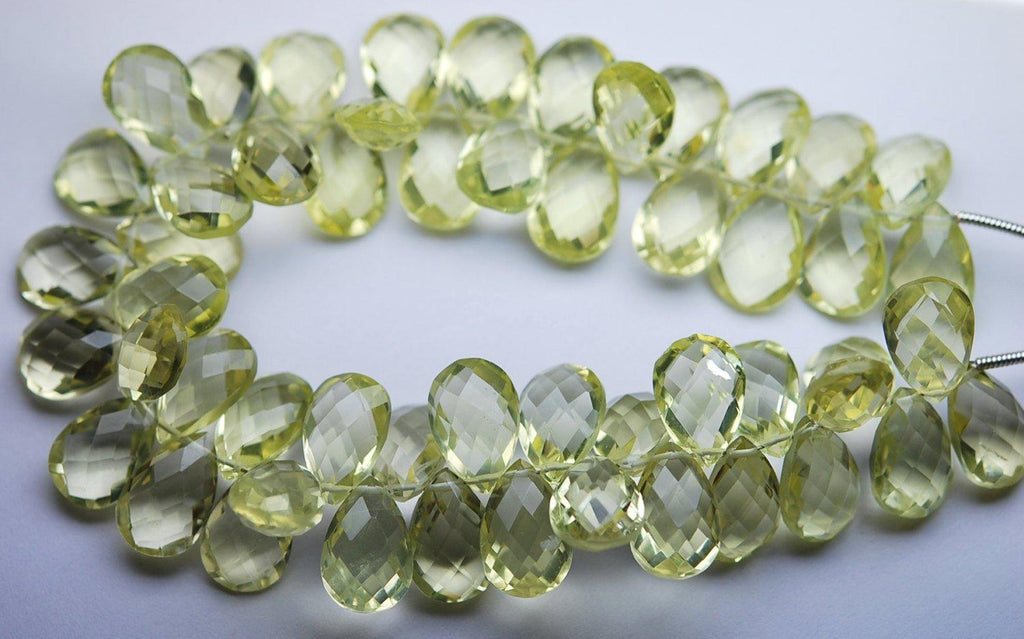 7 Inch Strand, Finest Quality,Matched Pair 7X10mm Size,Lemon Quartz Faceted Pear Shaped Briolettes - Jalvi & Co.