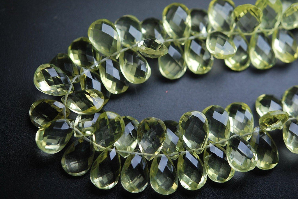 7 Inch Strand, Finest Quality,Matched Pair 7X10mm Size,Lemon Quartz Faceted Pear Shaped Briolettes - Jalvi & Co.