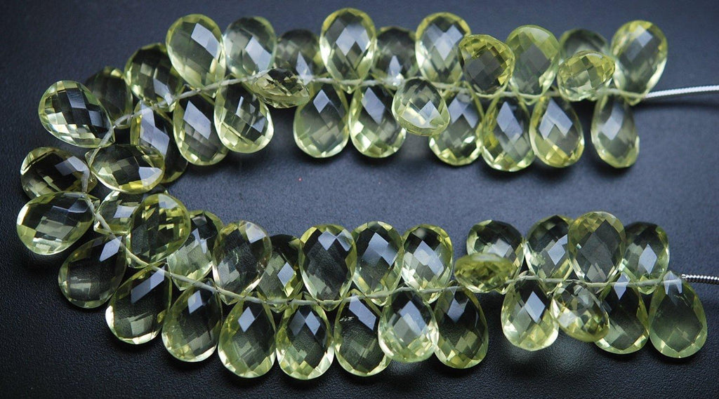 7 Inch Strand, Finest Quality,Matched Pair 7X10mm Size,Lemon Quartz Faceted Pear Shaped Briolettes - Jalvi & Co.